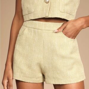 LULU’S Perfect Company Olive Tweed High Waisted Shorts